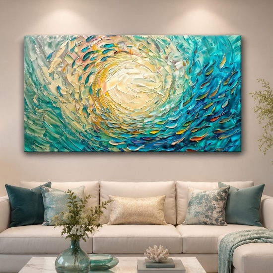 Quadro moderno vortice multicolor 77x143 stampa con decoro a rilievo